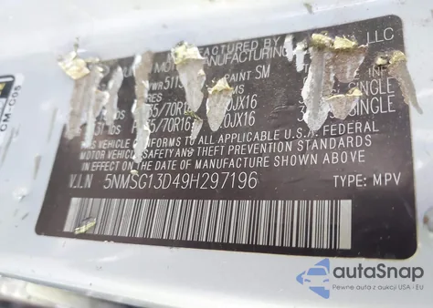 2009 Hyundai Santa Fe Gls z USA, uszkodzony, nr VIN 5NMSG13D49H297196